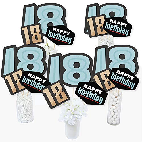 Big Dot of Happiness Boy 18th Birthday - Eighteenth Birthday Party Centerpiece Sticks - Table Toppers - Set of 15 Big Dot of Happiness Boy 18th Birthday - Eighteenth Birthday Party Centerpiece Sticks - Table Toppers - Set of 15