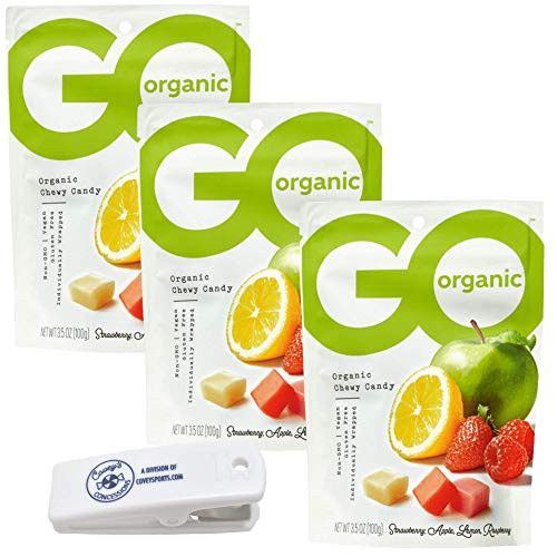 Go Organic Organic Candies Fruit Chews - 3-Pack 3_5 ounce Bag - Assorted Flavors Strawberry Apple Lemon Raspberry Bundled with Coveys Concessions Bag Clip Go Organic Organic Candies Fruit Chews - 3-Pack 3_5 ounce Bag - Assorted Flavors Strawberry Apple Lemon Raspberry Bundled with Coveys Concessions Bag Clip