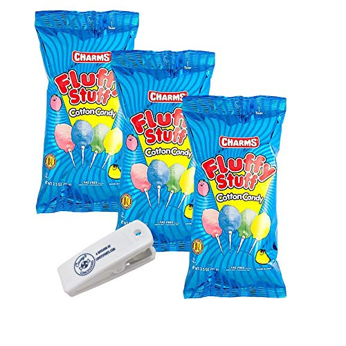 Charms Fluffy Stuff Cotton Candy Original Flavor Large Bags - 3-Pack 3_5 oz Bags - Big Bulk Sized Cotton Candies Bundled with Coveys Concessions Clip Charms Fluffy Stuff Cotton Candy Original Flavor Large Bags - 3-Pack 3_5 oz Bags - Big Bulk Sized Cotton Candies Bundled with Coveys Concessions Clip