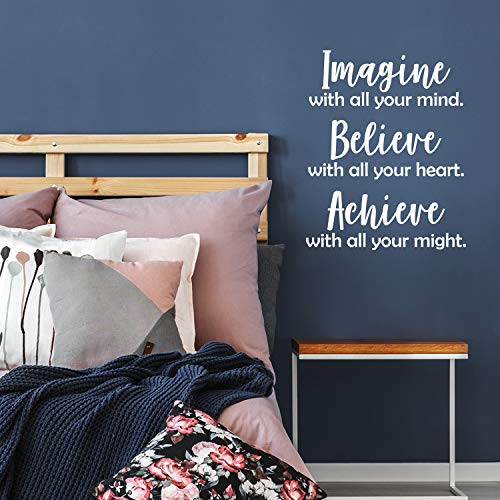 Vinyl Wall Art Decal - Imagine with All Your Mind Believe with All Your Heart - 27_5 x 22 - Trendy Inspirational Optimistic Quote Sticker for Bedroom Kids Room Living Room Office School White Vinyl Wall Art Decal - Imagine with All Your Mind Believe with All Your Heart - 27_5 x 22 - Trendy Inspirational Optimistic Quote Sticker for Bedroom Kids Room Living Room Office School White