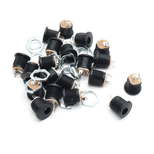 Aodesy Electronics 5_5mm x 2_1mm Female DC Power Jack 3 Pin Panel Mount Screw Nut Socket ConnectorPack of 40