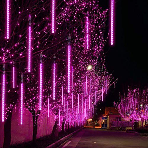 ZHEWEN Outdoor Halloween String Lights Meteor Shower Rain Light Falling Raindrop Light Plug Powered 8 Tubes 192 LED Cascading Fairy Light for Christmas Tree Garden Wedding Party Decor Purple