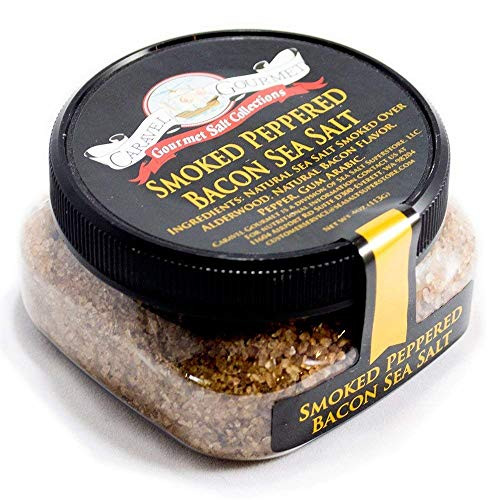 Smoked Peppered Bacon Sea Salt - All-Natural Slowly-Smoked Sea Salt with Bacon   Peppercorns - Cooking Seasoning   BBQ Grilling Flavor - 4 oz_ Stackable Jar