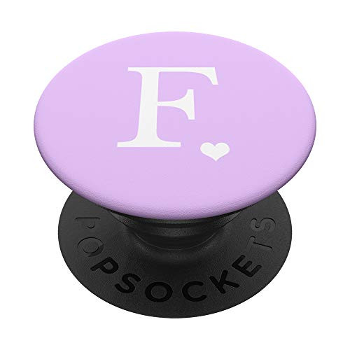 White Initial Letter F Heart Monogram On Pastel Purple Lilac PopSockets Grip and Stand for Phones and Tablets