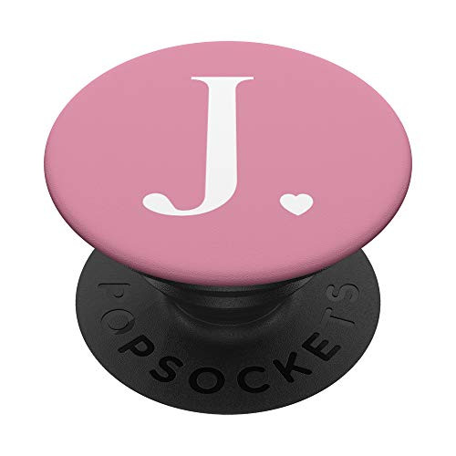 Peony Pink White Monogram Letter J Initial Heart Design PopSockets Grip and Stand for Phones and Tablets