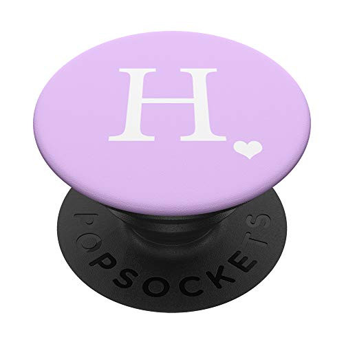 White Initial Letter H Heart Monogram On Pastel Purple Lilac PopSockets Grip and Stand for Phones and Tablets