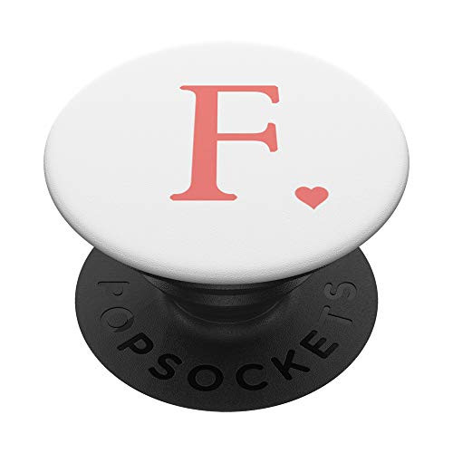 Heart Rose Pink Letter F Initial Monogram White Cute PopSockets Grip and Stand for Phones and Tablets