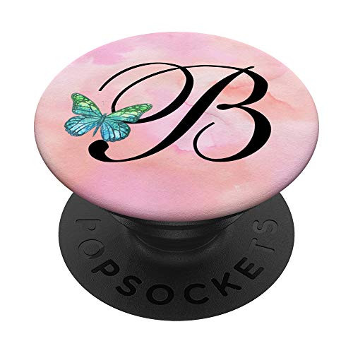 Initial B Letter Monogram with Butterfly PopSockets Grip and Stand for Phones and Tablets