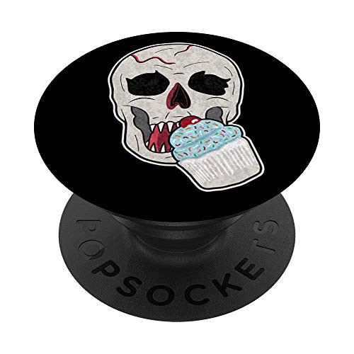 Skull Art Eating Blue Cupcake With Sprinkles Distressed PopSockets Grip and Stand for Phones and Tablets