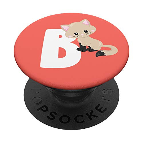 Cute Cat Kitty Letter B Initial Living Coral Color PopSockets Grip and Stand for Phones and Tablets
