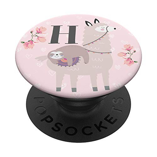 Cute Llama Sloth Gifts Lover Flowers Pink Girls Letter H PopSockets PopGrip Swappable Grip for Phones Tablets Cute Llama Sloth Gifts Lover Flowers Pink Girls Letter H PopSockets PopGrip Swappable Grip for Phones Tablets