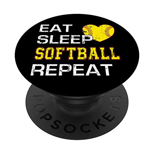 Softball Funny Gift Eat Sleep Softball Repeat Girls Softball PopSockets PopGrip Swappable Grip for Phones   Tablets