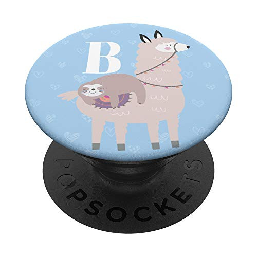 Cute Llama Sloth Gifts Lover Flowers Blue Girls Letter B PopSockets Grip and Stand for Phones and Tablets