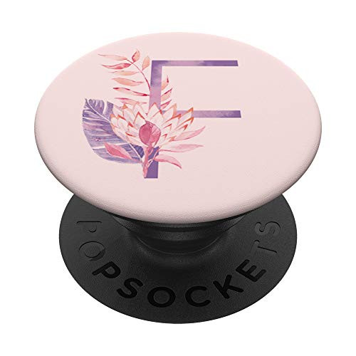 Initial F Monogram Chic Pink Floral Watercolor Letter F PopSockets Grip and Stand for Phones and Tablets
