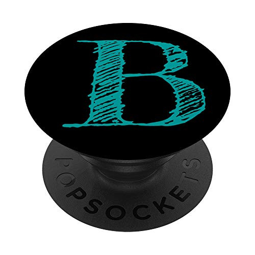 Teal   Black Letter B Initial Monogram HatchedShaded Font PopSockets Grip and Stand for Phones and Tablets