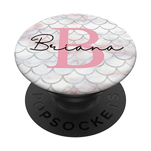 Briana Name Letter B Mermaid Scales on Rose Pink PopSockets Grip and Stand for Phones and Tablets