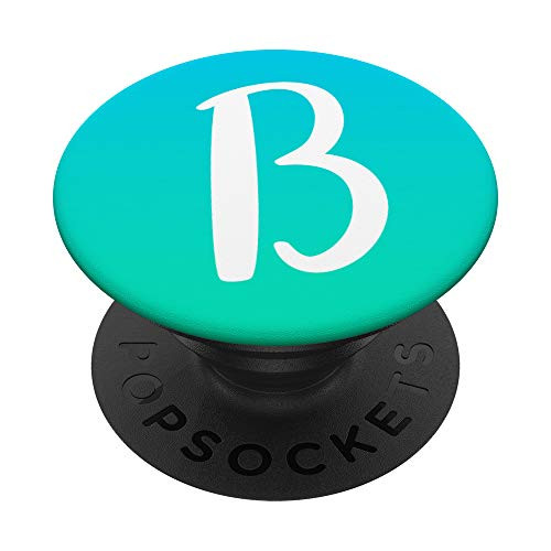 White Letter B Monogram Initial on Aqua Mint Ombre Gradient PopSockets Grip and Stand for Phones and Tablets
