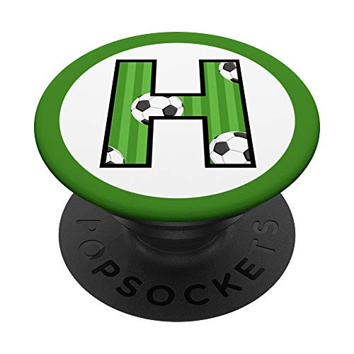 Soccer Ball Letter H Initial Monogram Green Stripe PopSockets Grip and Stand for Phones and Tablets