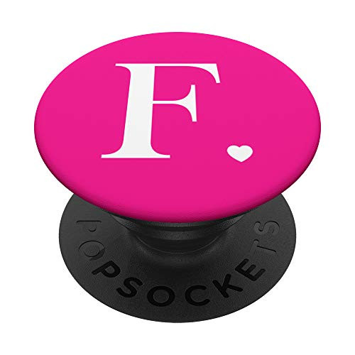Hot Pink White Monogram Letter F Initial Heart Design PopSockets Grip and Stand for Phones and Tablets