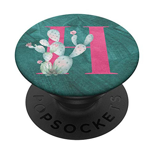 Cactus Cacti Pink Teal Watercolor Monogram Initial Letter H PopSockets PopGrip Swappable Grip for Phones   Tablets