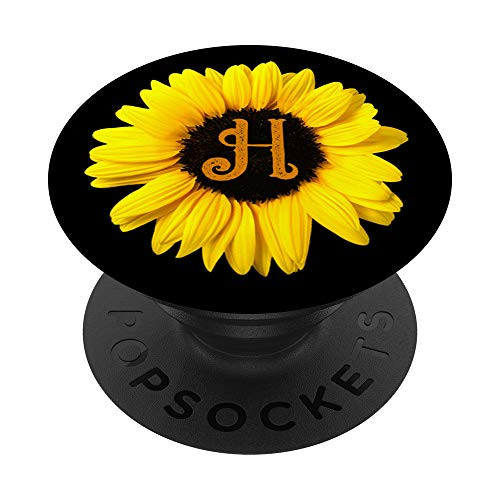 Cute Yellow Sunflower Flower Monogram with Letter H Initial PopSockets Grip and Stand for Phones and Tablets