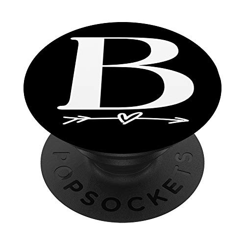 Letter B Monogram Love Heart Black Background Initial B PopSockets Grip and Stand for Phones and Tablets