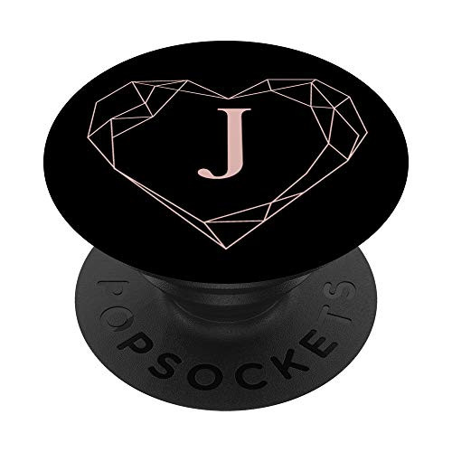 Black Rose Pink Monogram Letter J Initial Heart Design PopSockets Grip and Stand for Phones and Tablets