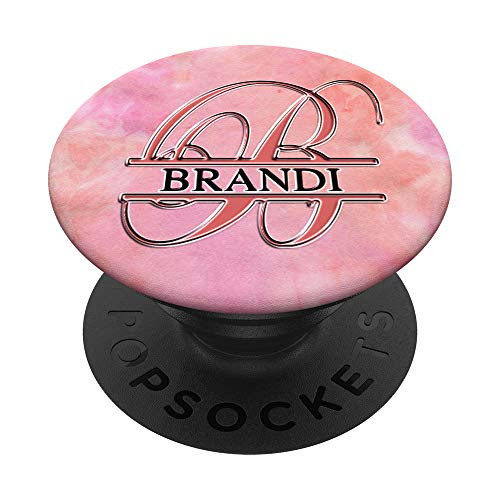 BRANDI Name Black   Letter B Monogram on Rose Pink PopSockets PopGrip Swappable Grip for Phones   Tablets