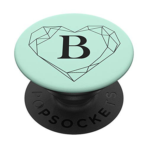 Black Mint Green Monogram Letter B Initial Heart Design PopSockets Grip and Stand for Phones and Tablets