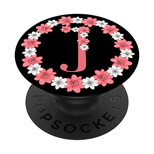 Letter J Initial Pink White Floral Personalized Monogram PopSockets Grip and Stand for Phones and Tablets