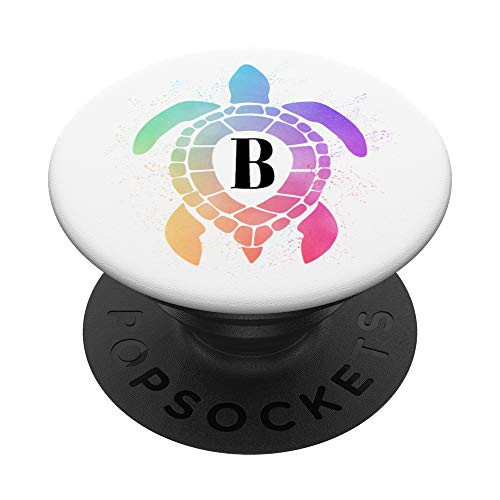 Colorful Sea Turtle Lover Gift Rainbow Ocean Letter B PopSockets Grip and Stand for Phones and Tablets