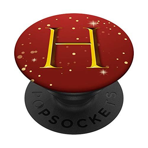 Gold Letter H Initial Monogram w stars   red background PopSockets Grip and Stand for Phones and Tablets