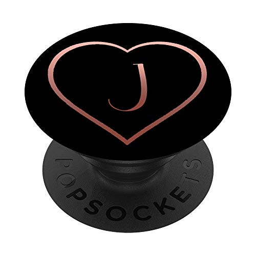 Rose Pink Heart Letter J Initial Monogram Black Cute PopSockets PopGrip Swappable Grip for Phones   Tablets