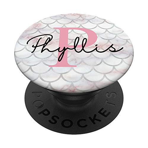 Phyllis Name Letter P Mermaid Scales on Rose Pink PopSockets PopGrip Swappable Grip for Phones   Tablets