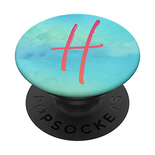 Teal and Coral With Letter H Monogram Initial H PopSockets Grip and Stand for Phones and Tablets