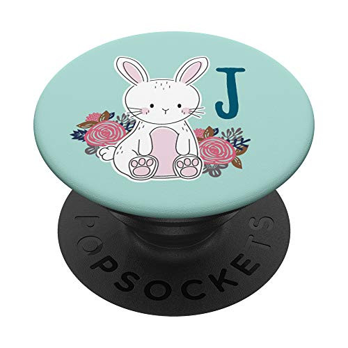 Cute Bunny Lover - Rabbit with Flowers - Monogram Letter J PopSockets Grip and Stand for Phones and Tablets