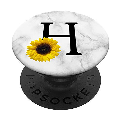 Yellow Sunflower Black Letter H Initial Monogram Floral PopSockets PopGrip Swappable Grip for Phones   Tablets