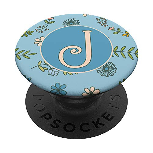 Initial Monogram Letter J Cute Flowers Blue PopSockets Grip and Stand for Phones and Tablets