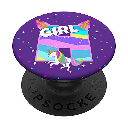 Letter H Initial Unicorn Monogram H-Unicorn Rainbow For Kids PopSockets Grip and Stand for Phones and Tablets