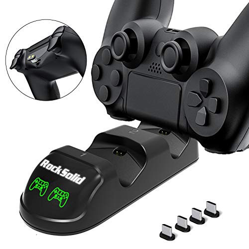 RockSolid PS4 Controller Charger, Playstation 4 Charging Station, PS4 Charging Dock, PS4 Dual Shock Controller Charger for Sony Playstation 4 Controller (Standard, Red-Green)