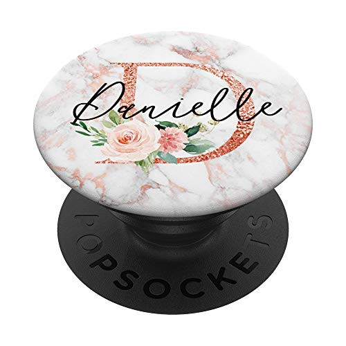 Danielle First Name Initial D Rose Pink Marble and Floral PopSockets PopGrip Swappable Grip for Phones   Tablets