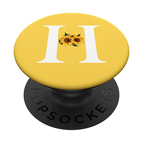 White Mustard Yellow Monogram Letter H Initial Sunflower PopSockets Grip and Stand for Phones and Tablets