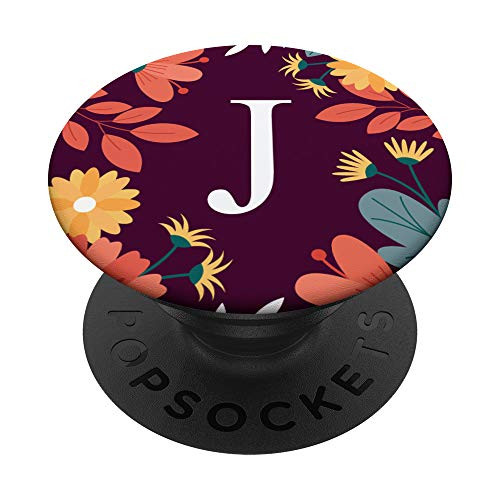 Initial Letter J Monogram Floral Flower Personalized Gifts PopSockets Grip and Stand for Phones and Tablets