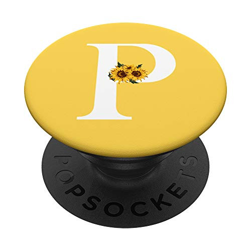 White Mustard Yellow Monogram Letter P Initial Sunflower PopSockets Grip and Stand for Phones and Tablets