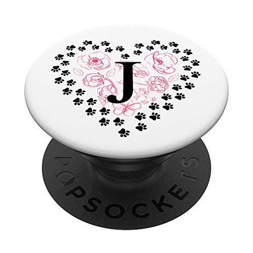 Initial J Letter Heart   Flowers Monogram Dog Cat Paw Print PopSockets Grip and Stand for Phones and Tablets