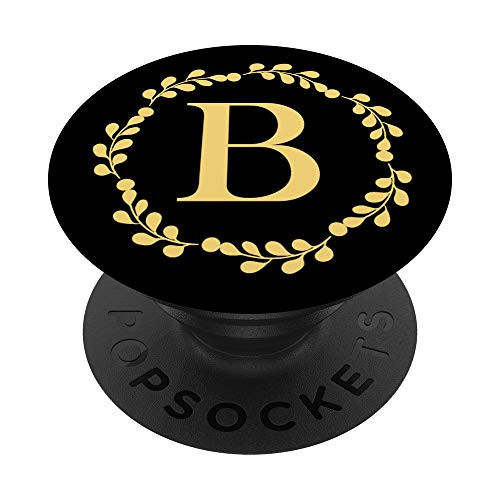 Sunflower Yellow Black Eucalyptus Monogram Letter B Initial PopSockets Grip and Stand for Phones and Tablets