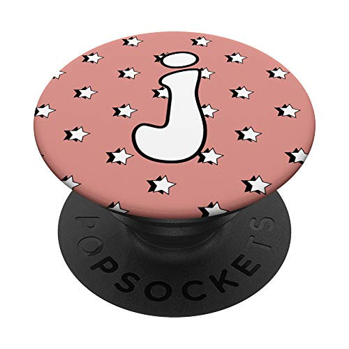 Aesthetic Pastel Peach Blush Pink with Stars and Letter J PopSockets Grip and Stand for Phones and Tablets
