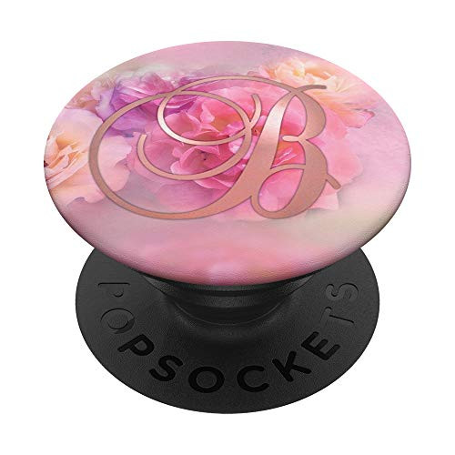 Letter B Golden Rose Floral - Pink Flower Design PopSockets Grip and Stand for Phones and Tablets