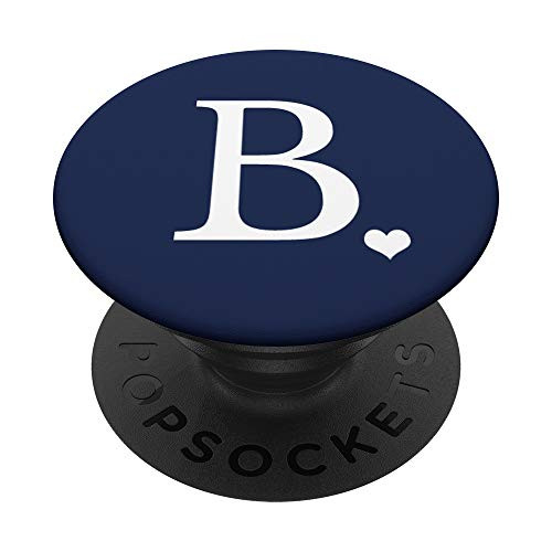 White Initial Letter B heart Monogram on Navy Blue PopSockets PopGrip Swappable Grip for Phones   Tablets