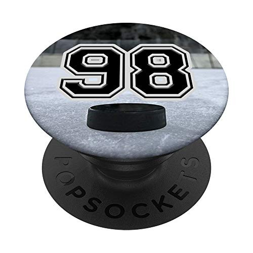 Ice Hockey Custom Jersey Number 98 ninety eight Puck on Rink PopSockets Grip and Stand for Phones and Tablets